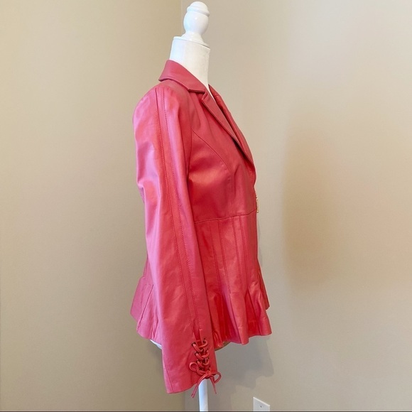 Bradley Bayou 100% Leather Peplum Ruffle Zip Front Jacket - XXS - Picture 2 of 15